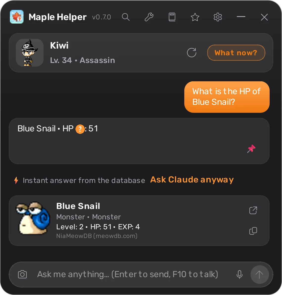 The chat window in dark mode